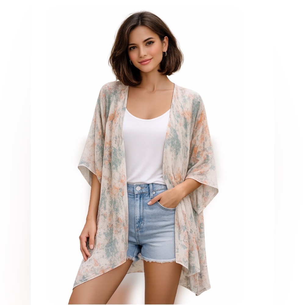 Ruggine Serena Kimono Sheer Boho Floral Duster Cover Up OS NWT